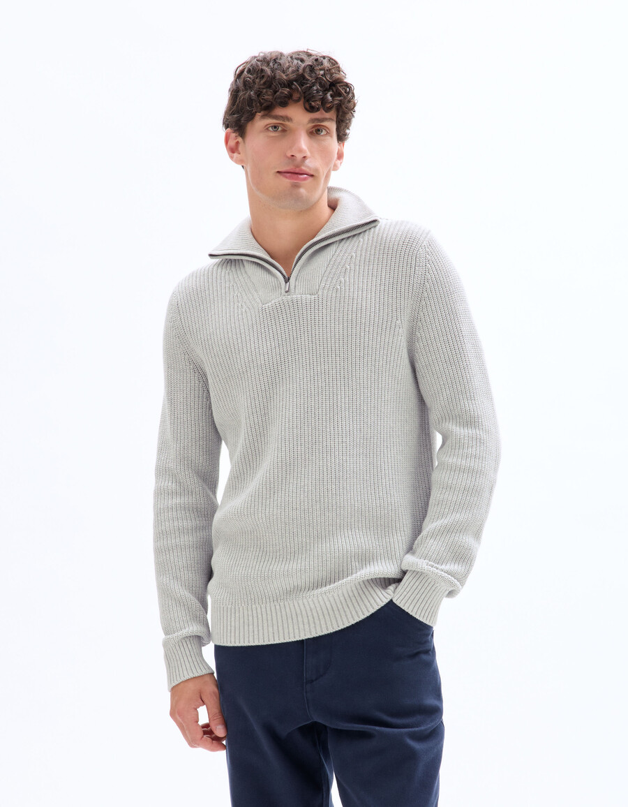 normal geschnittener pullover mit reißverschluss am kragen 100 baumwolle