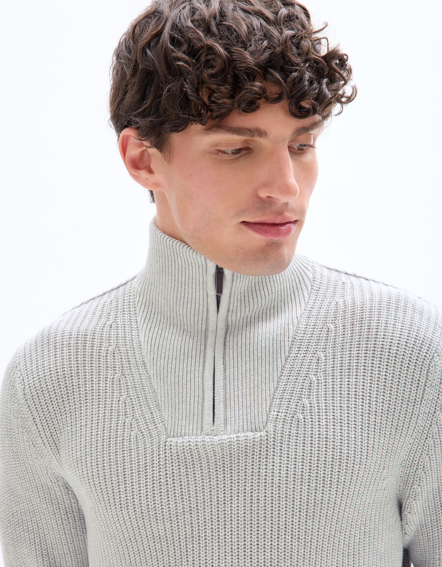 normal geschnittener pullover mit reißverschluss am kragen 100 baumwolle