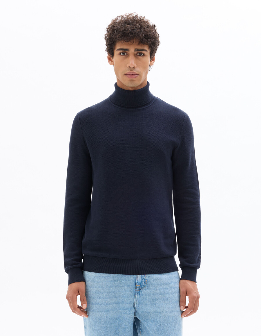 rollkragenpullover aus piqué 100 baumwolle