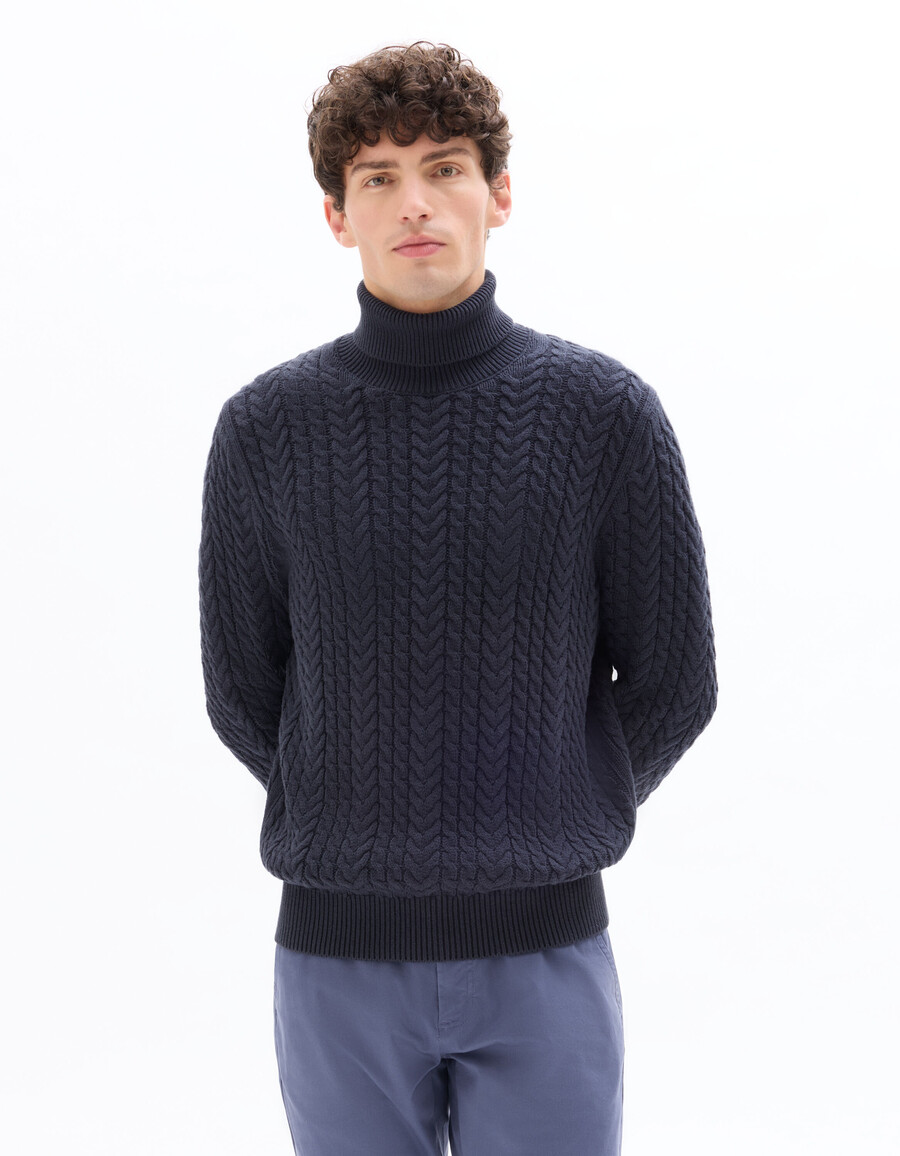 zopfstrick-rollkragenpullover mit sherpa-futter