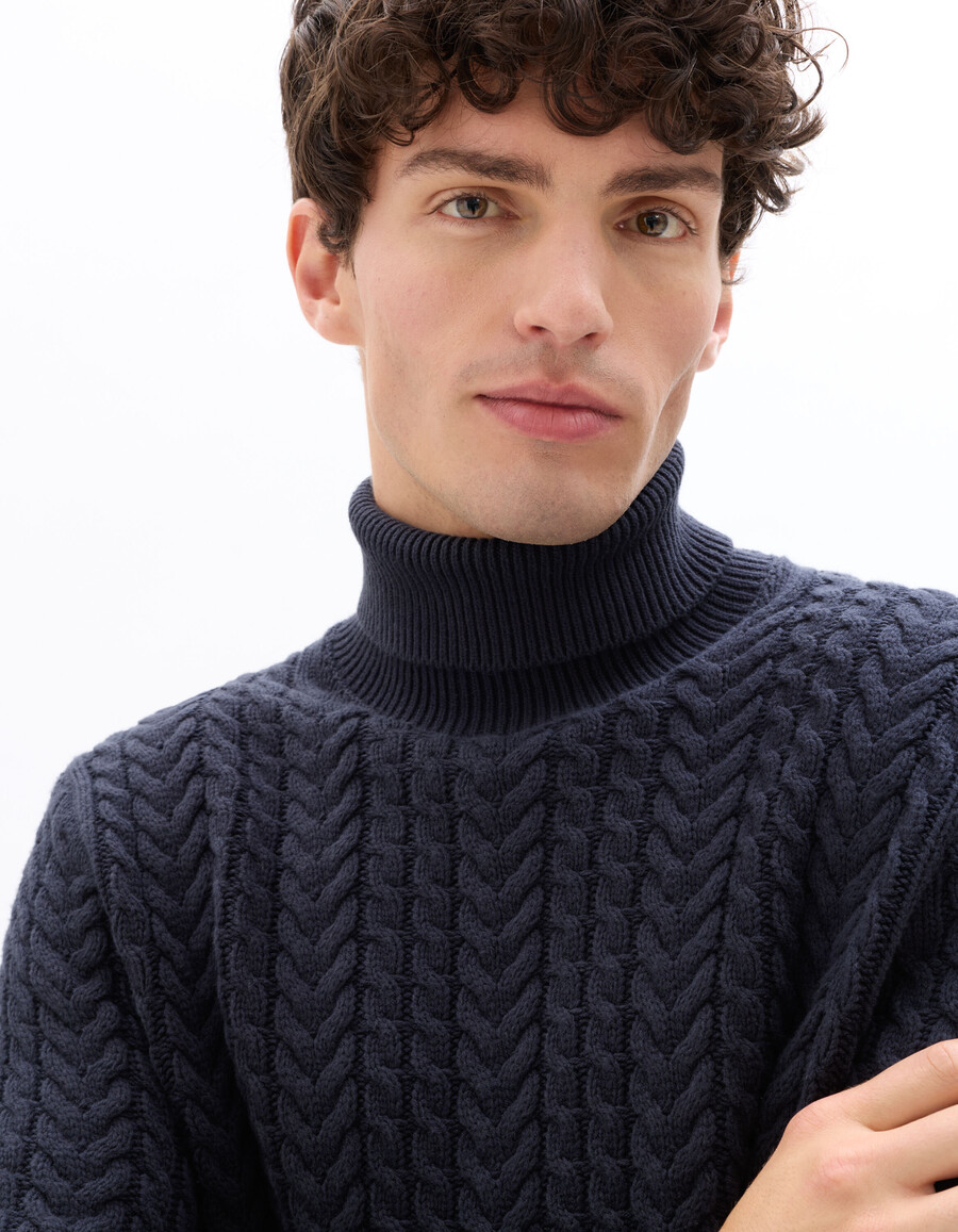 zopfstrick-rollkragenpullover mit sherpa-futter