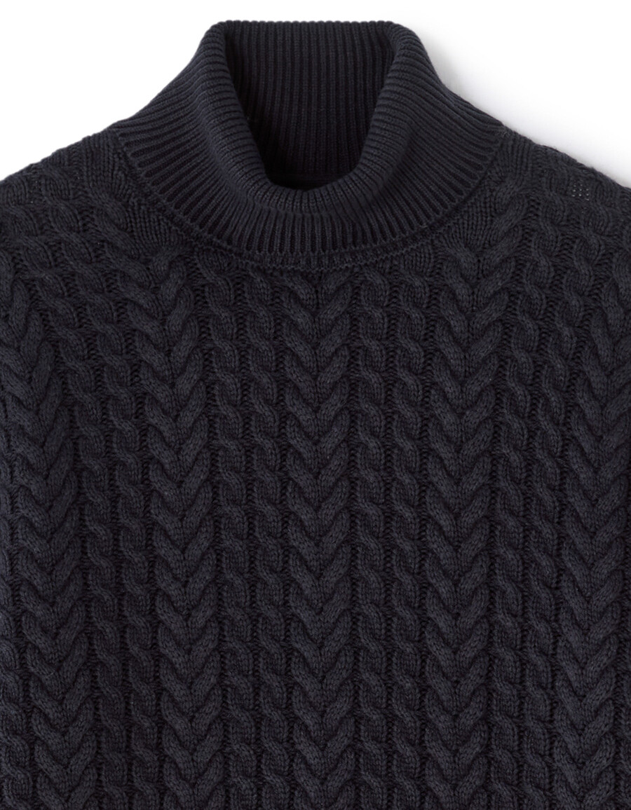zopfstrick-rollkragenpullover mit sherpa-futter
