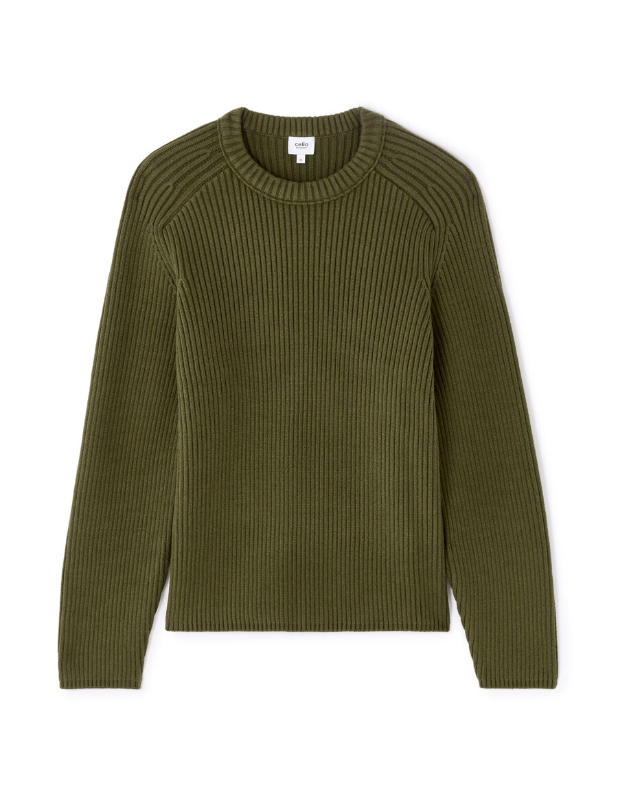 gerippter strickpullover mit rundhalsausschnitt
