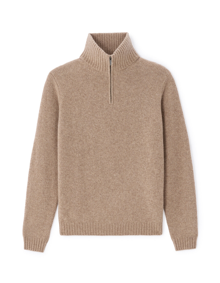 frottee-strickpullover mit trucker-ausschnitt aus einem wollmischgewebe