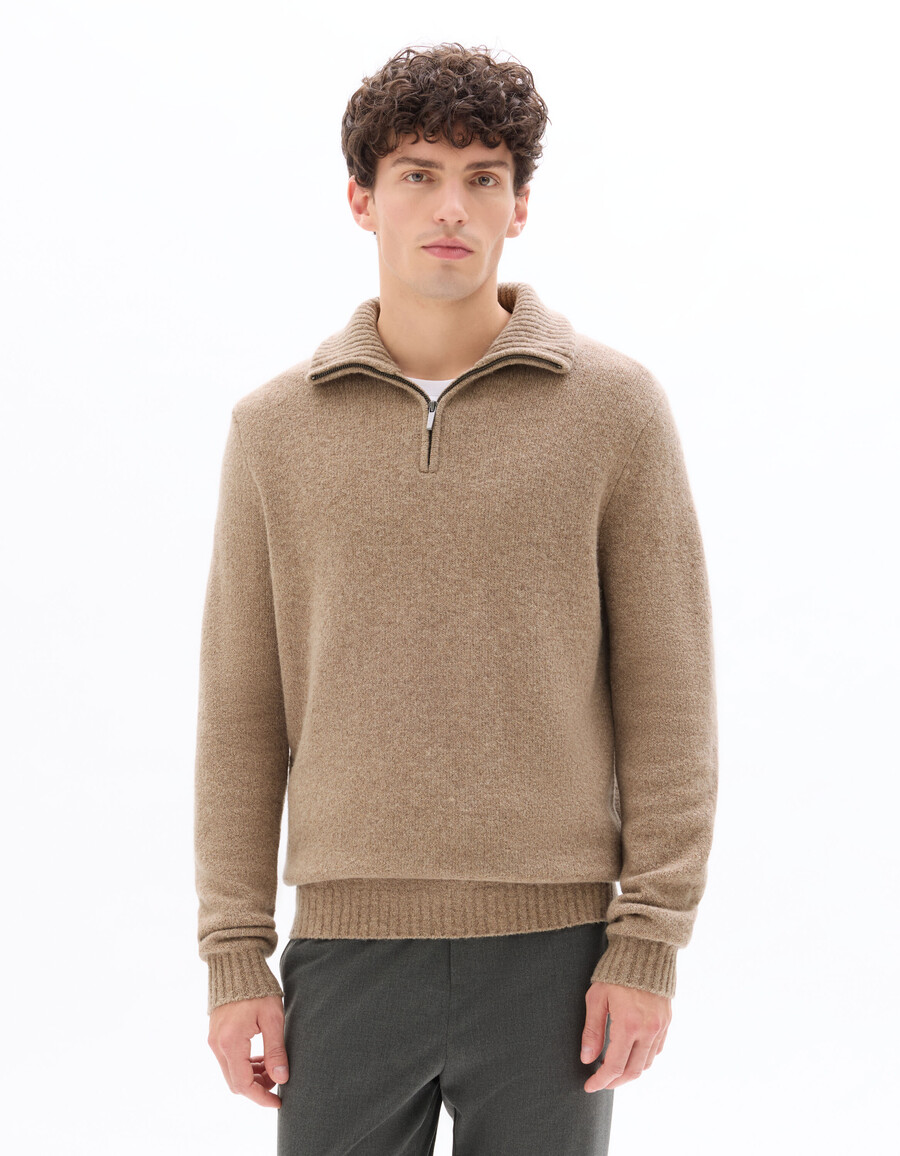 frottee-strickpullover mit trucker-ausschnitt aus einem wollmischgewebe