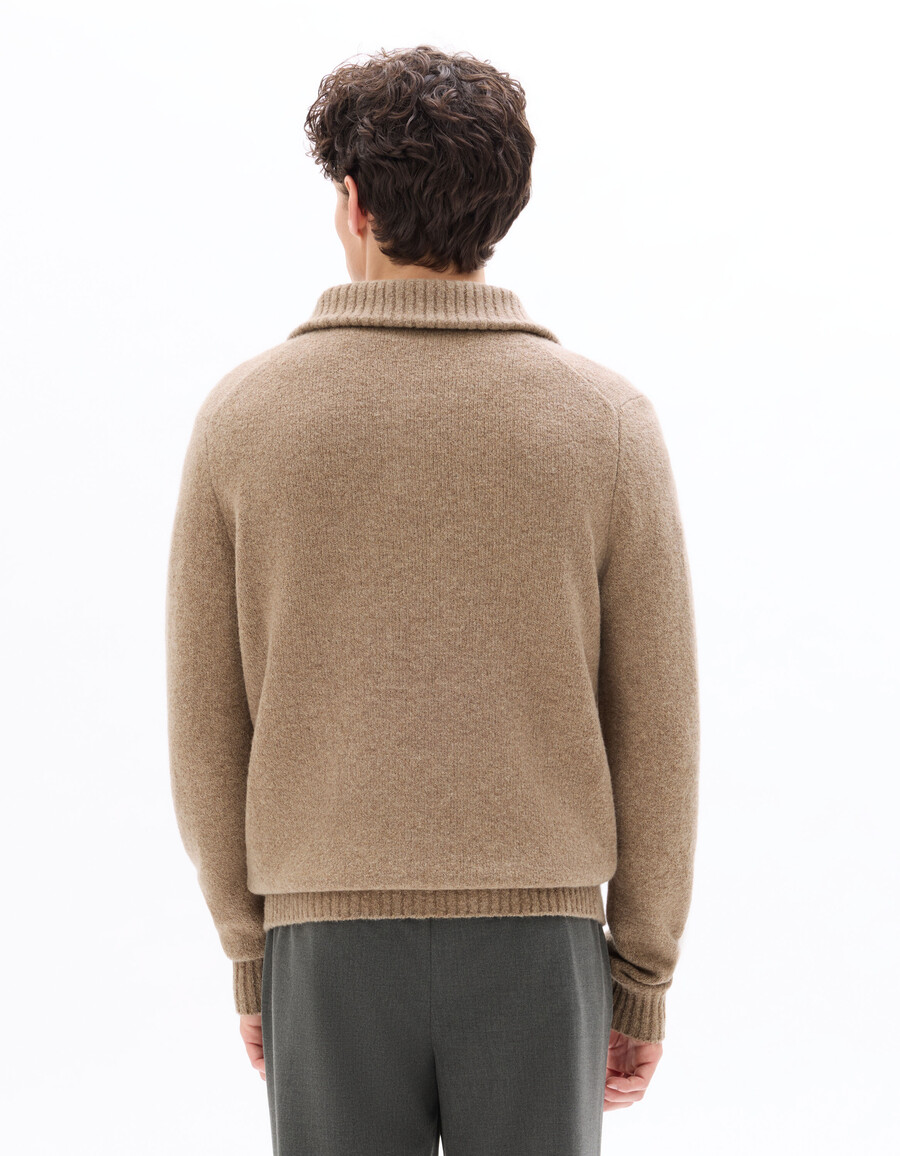 frottee-strickpullover mit trucker-ausschnitt aus einem wollmischgewebe