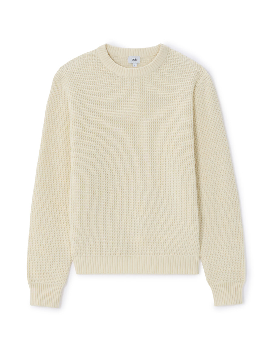 waffelstrickpullover mit normalem rundhalsausschnitt aus baumwollmischgewebe
