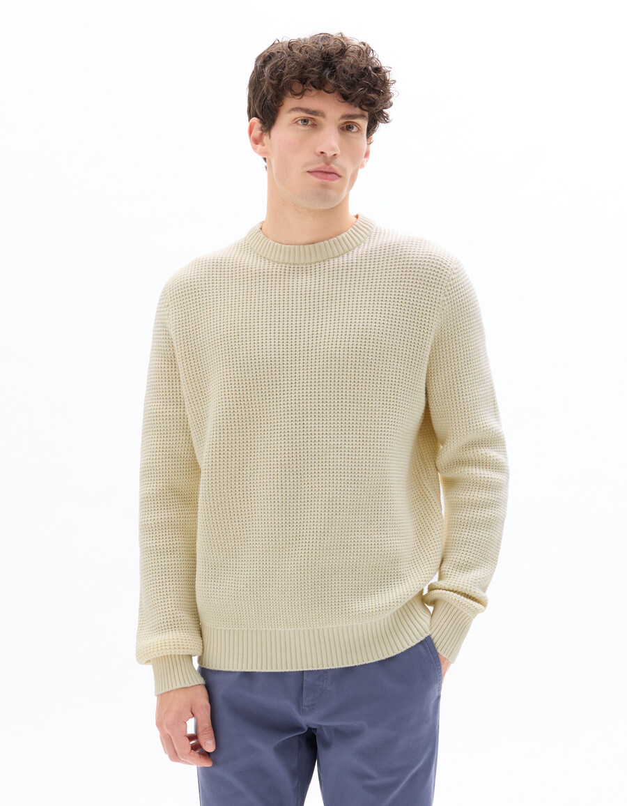 waffelstrickpullover mit normalem rundhalsausschnitt aus baumwollmischgewebe