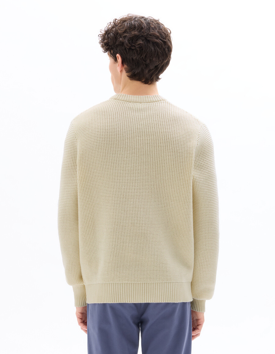 waffelstrickpullover mit normalem rundhalsausschnitt aus baumwollmischgewebe