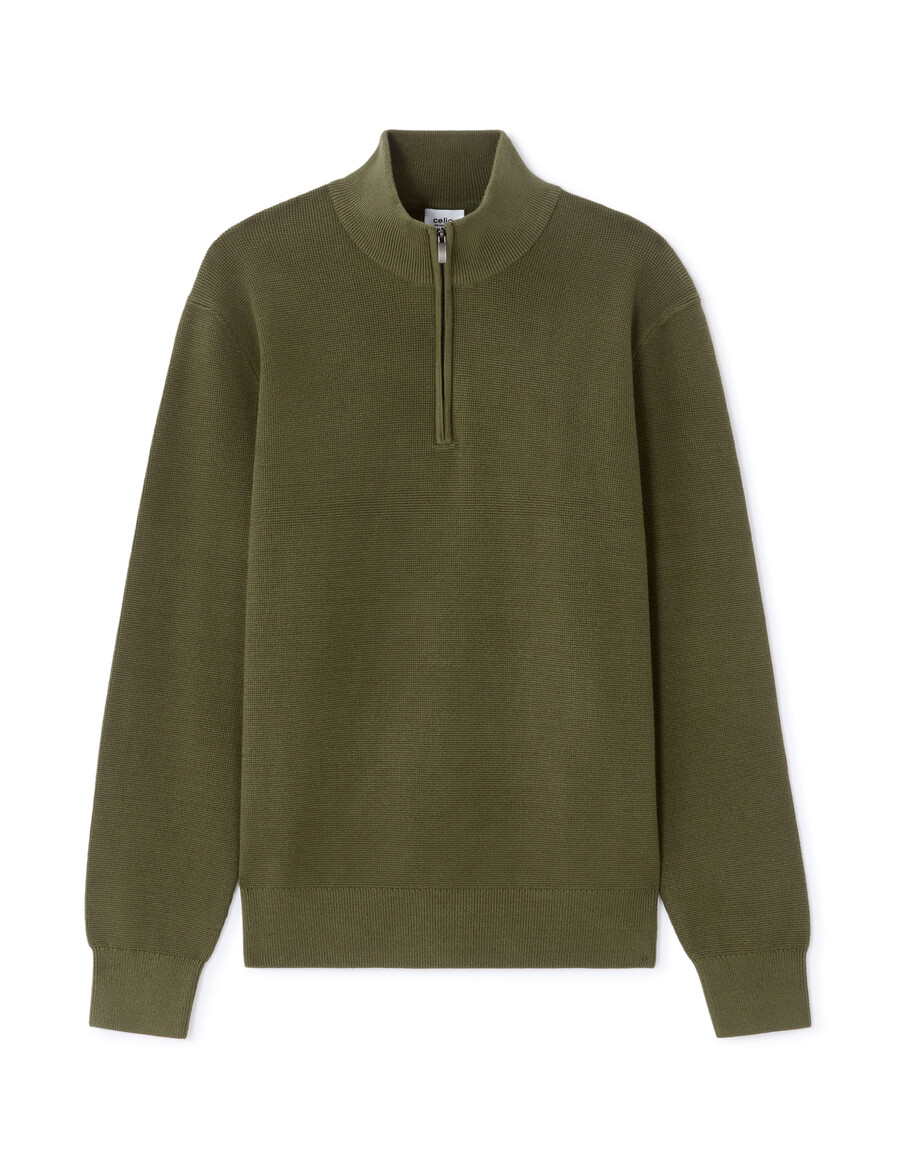 regular fit pullover mit reißverschluss am kragen aus mikrowaffelgewebe