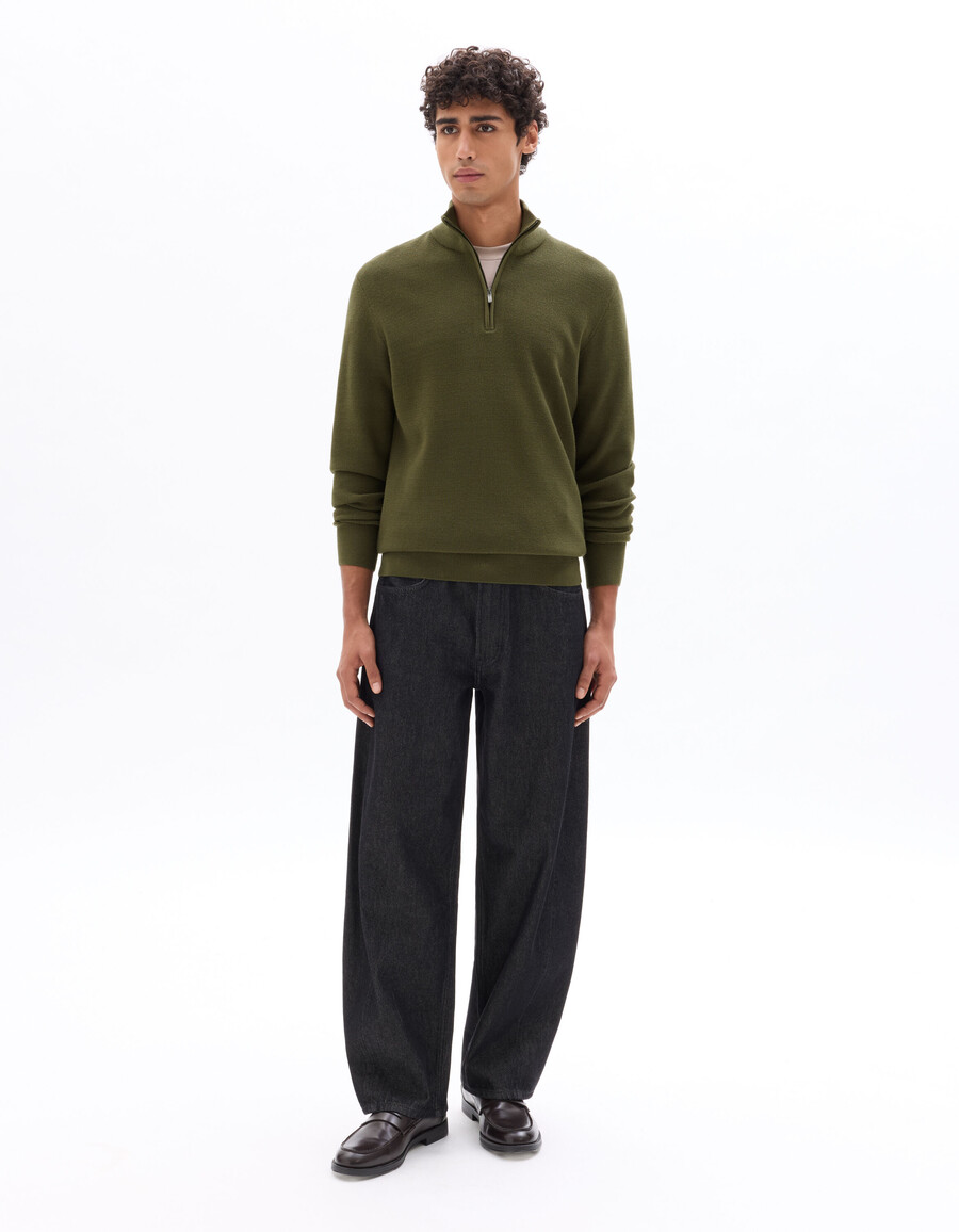 regular fit pullover mit reißverschluss am kragen aus mikrowaffelgewebe