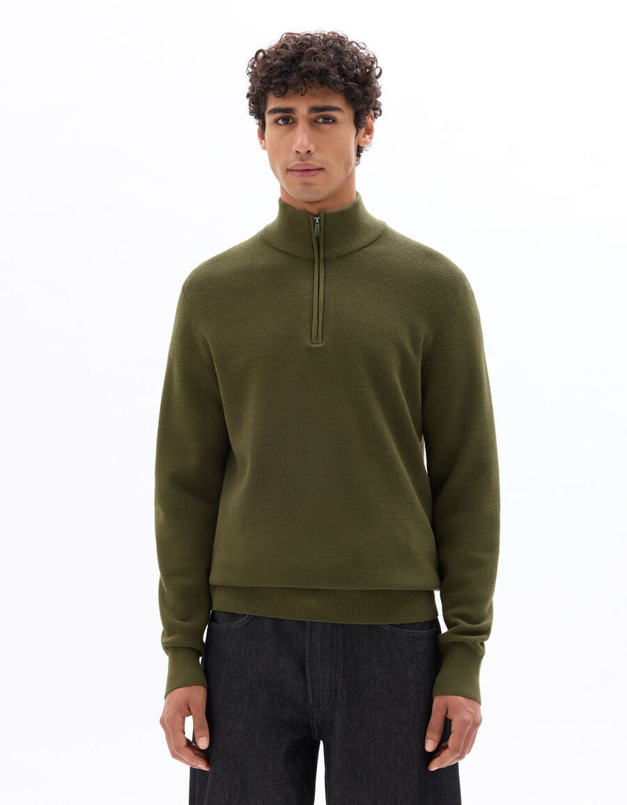 regular fit pullover mit reißverschluss am kragen aus mikrowaffelgewebe
