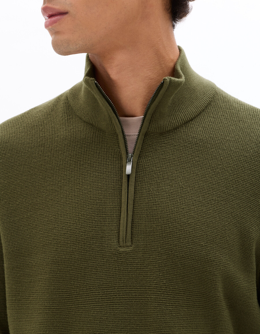 regular fit pullover mit reißverschluss am kragen aus mikrowaffelgewebe