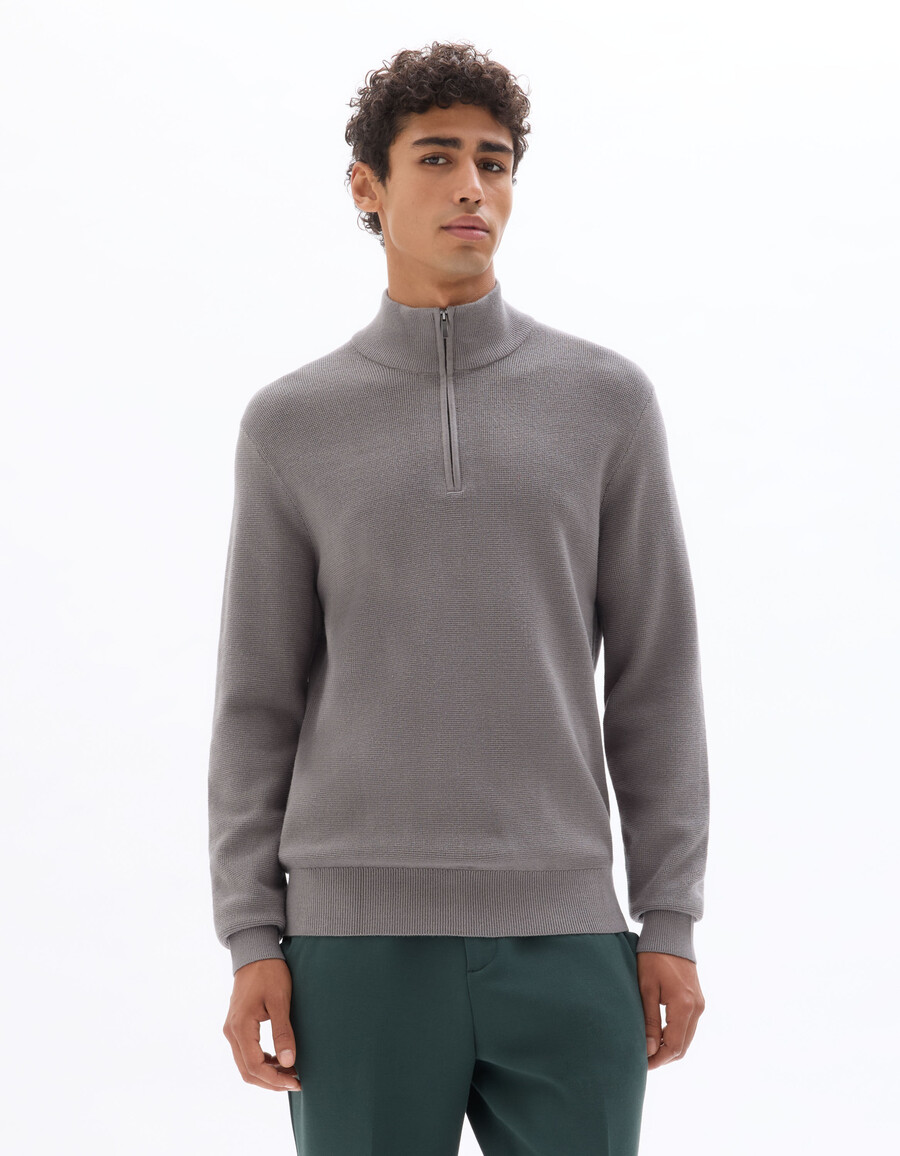regular fit pullover mit reißverschluss am kragen aus mikrowaffelgewebe