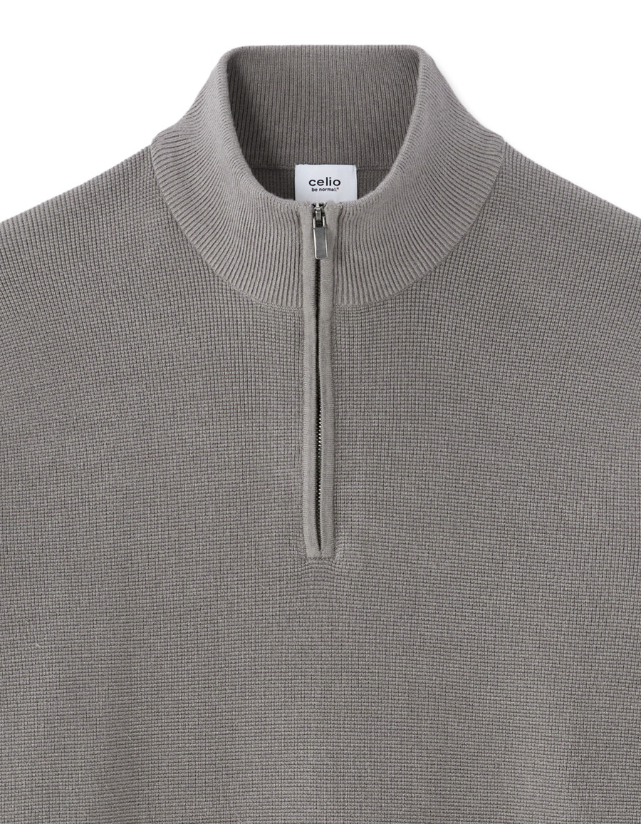 regular fit pullover mit reißverschluss am kragen aus mikrowaffelgewebe
