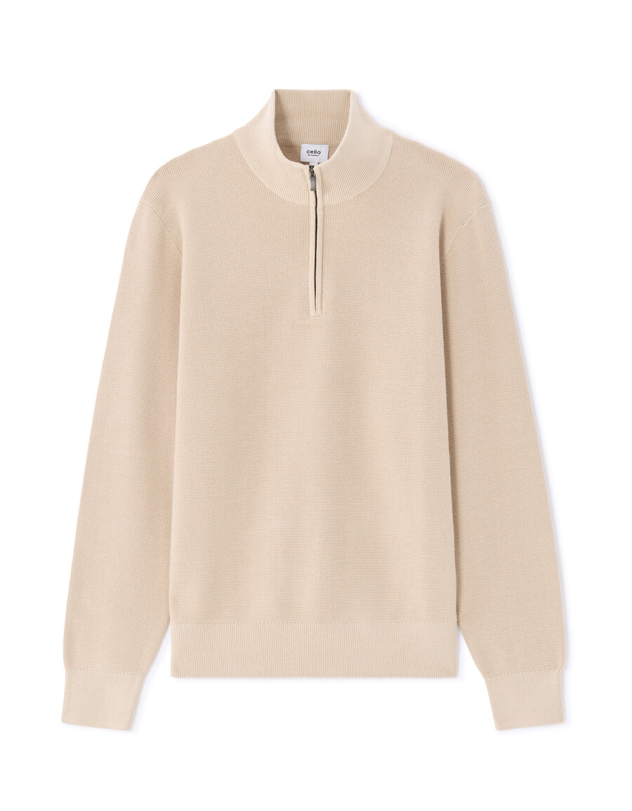 regular fit pullover mit reißverschluss am kragen aus mikrowaffelgewebe