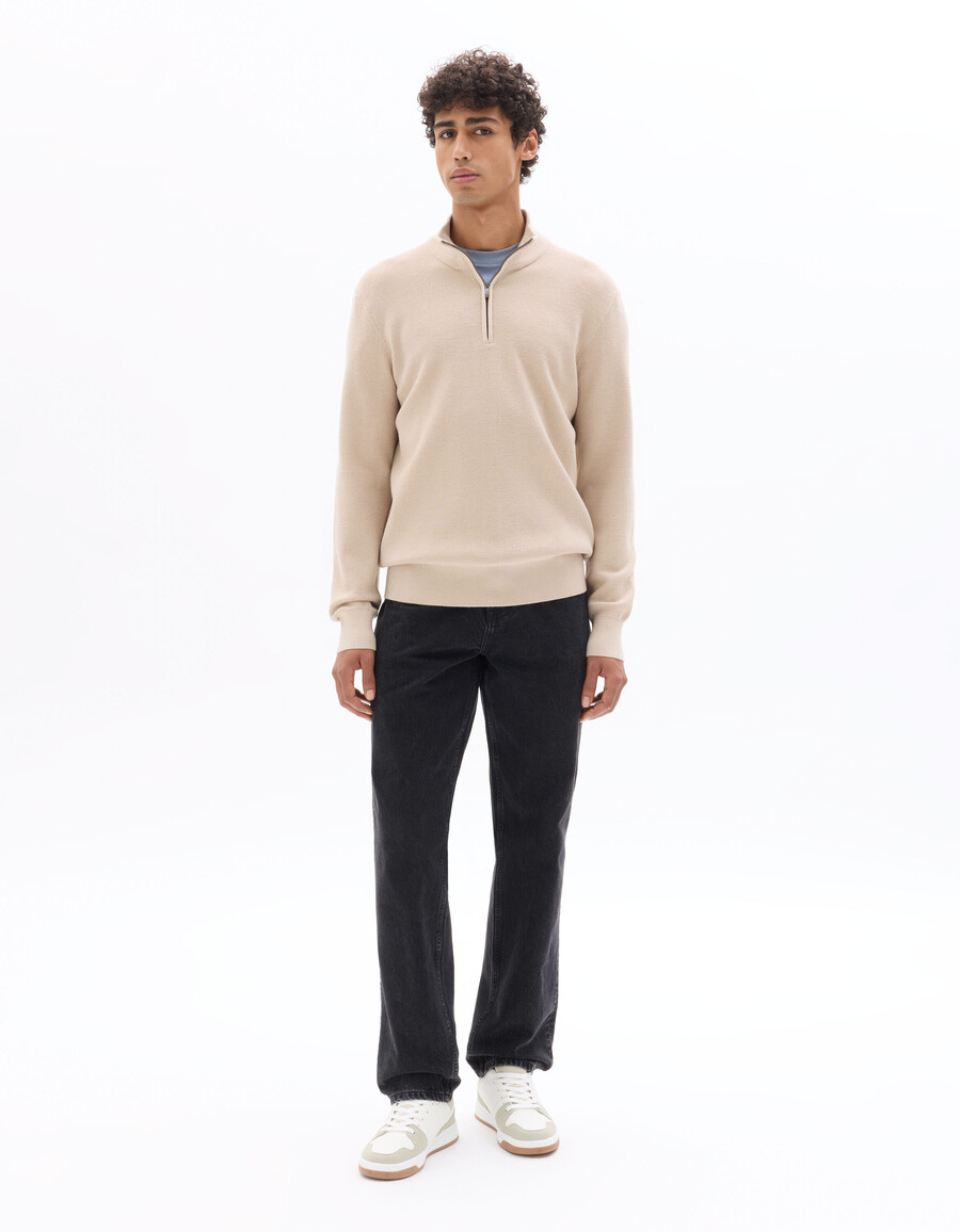 regular fit pullover mit reißverschluss am kragen aus mikrowaffelgewebe