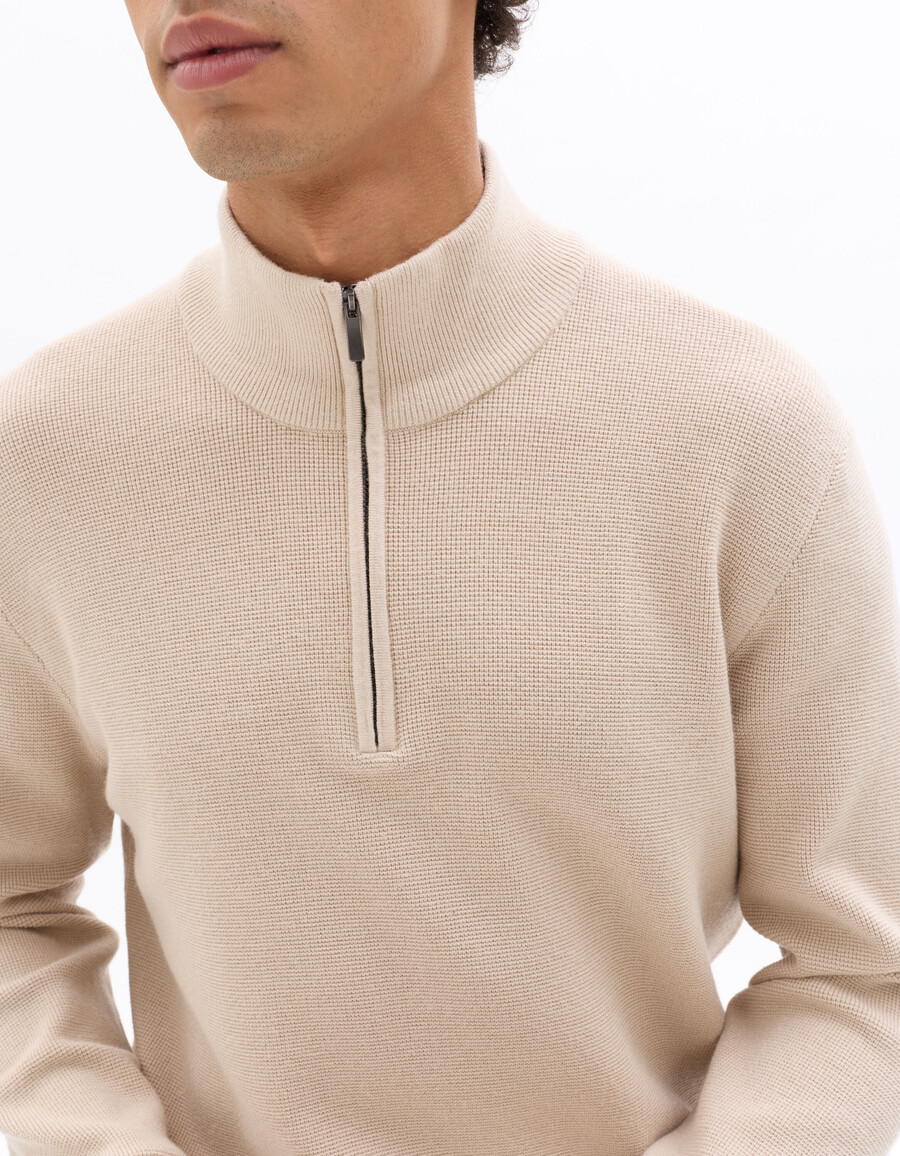regular fit pullover mit reißverschluss am kragen aus mikrowaffelgewebe