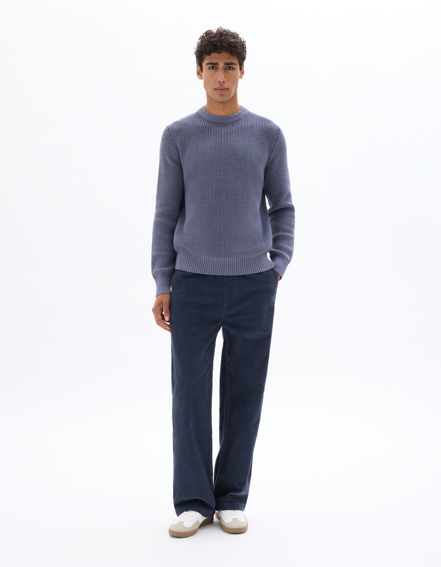 waffelstrickpullover mit rundhalsausschnitt in regulärer passform aus baumwollmischgewebe