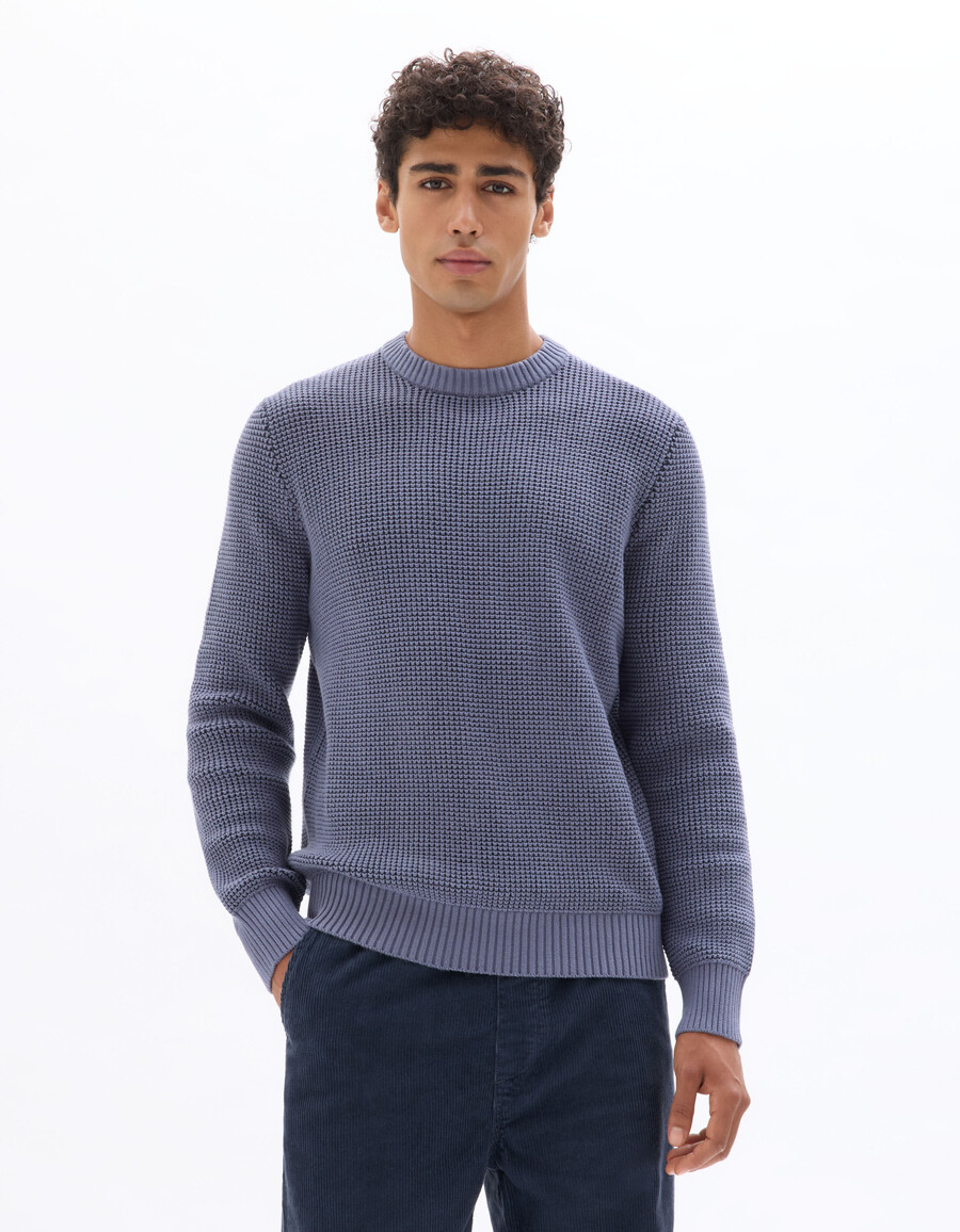 waffelstrickpullover mit rundhalsausschnitt in regulärer passform aus baumwollmischgewebe