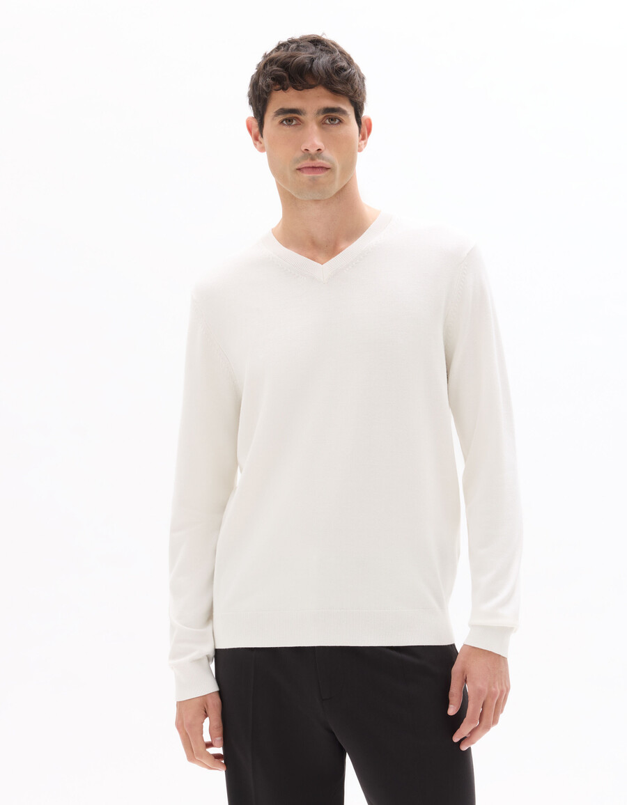 schlichter v-ausschnitt-pullover aus feinstrick
