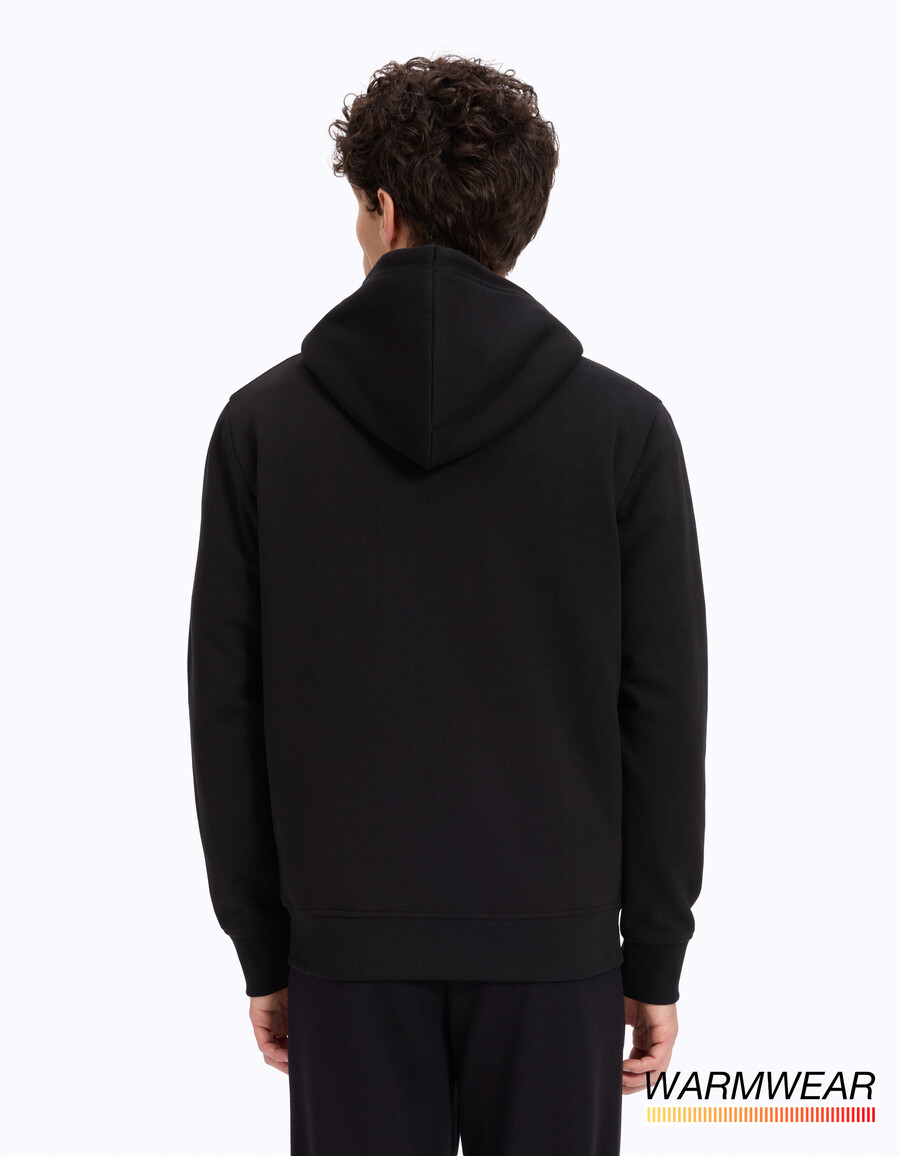 schwarzer kapuzenpullover aus baumwollmischgewebe mit reißverschluss