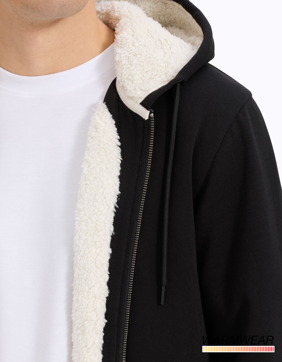 schwarzer kapuzenpullover aus baumwollmischgewebe mit reißverschluss