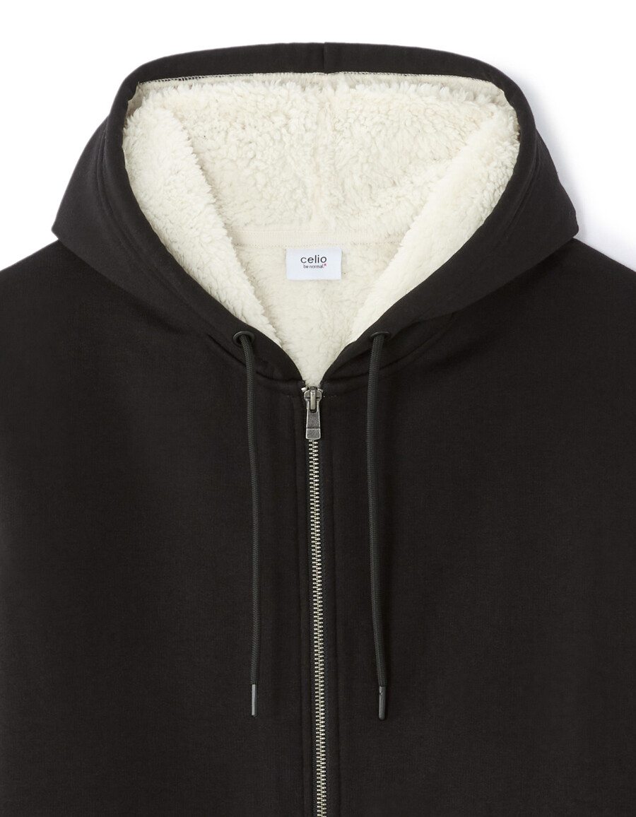 schwarzer kapuzenpullover aus baumwollmischgewebe mit reißverschluss