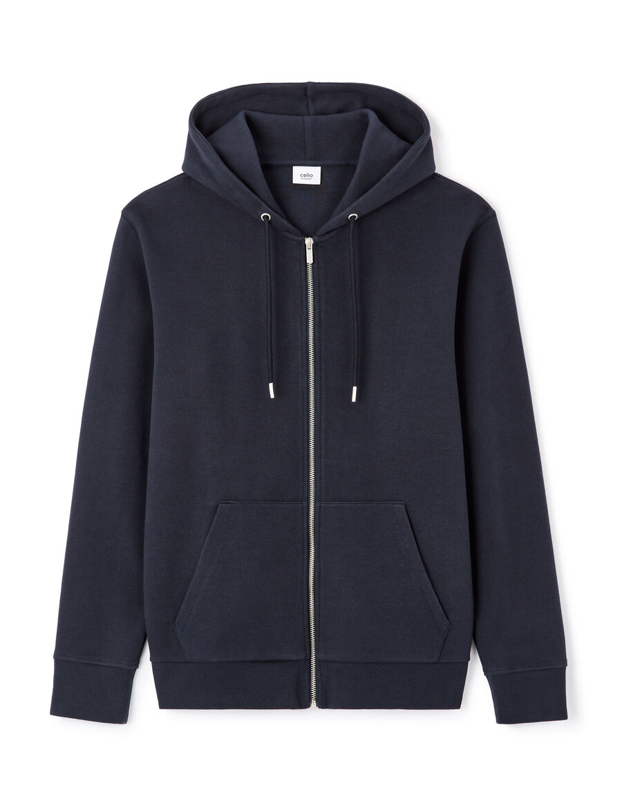 grüner piqué-hoodie mit durchgehendem reißverschluss in regulärer passform