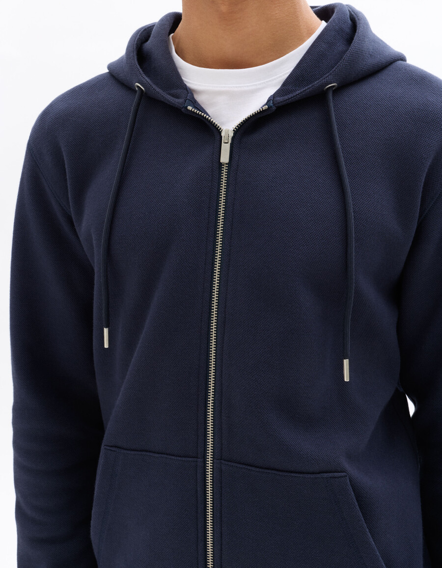 grüner piqué-hoodie mit durchgehendem reißverschluss in regulärer passform