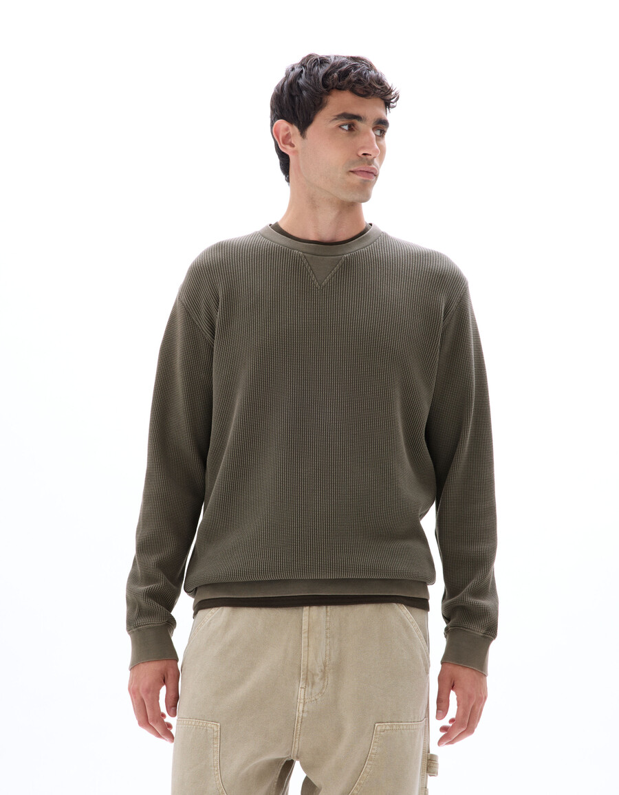 sweatshirt mit rundhalsausschnitt normale größe 100 geprägte baumwolle