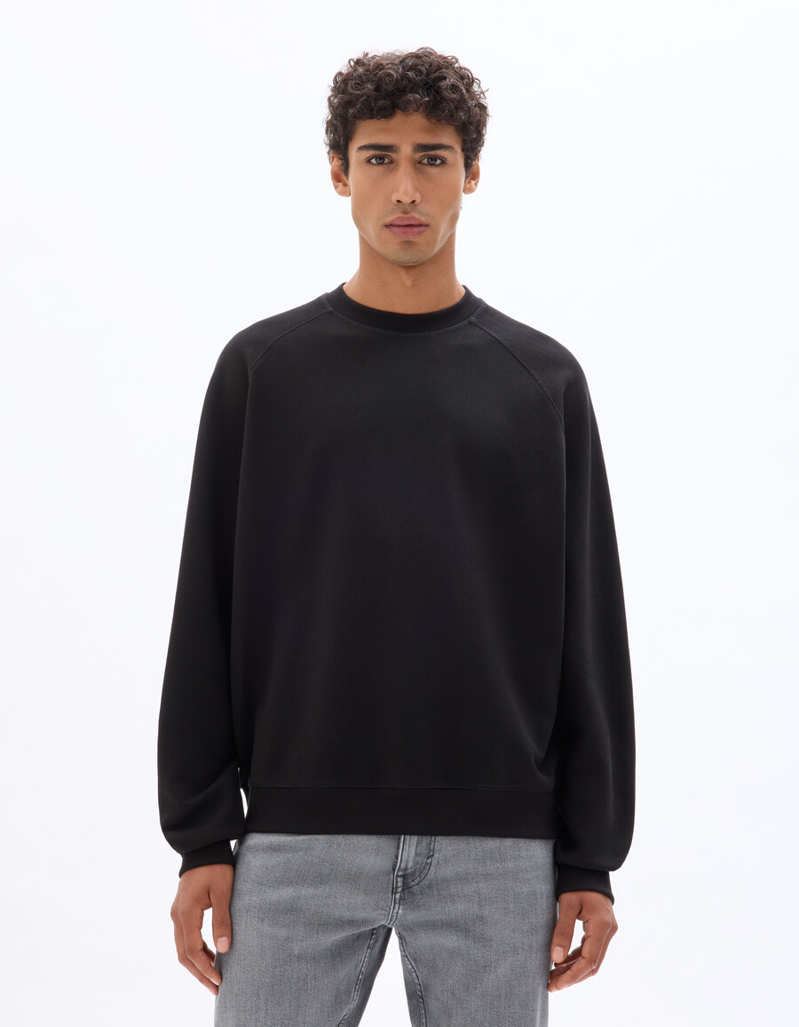 oversized piqué-sweatshirt mit rundhalsausschnitt