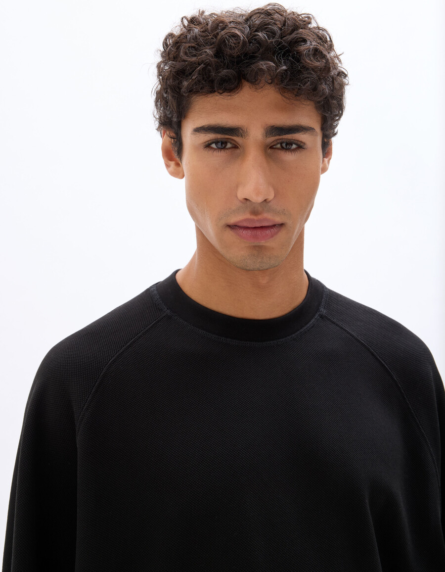 oversized piqué-sweatshirt mit rundhalsausschnitt