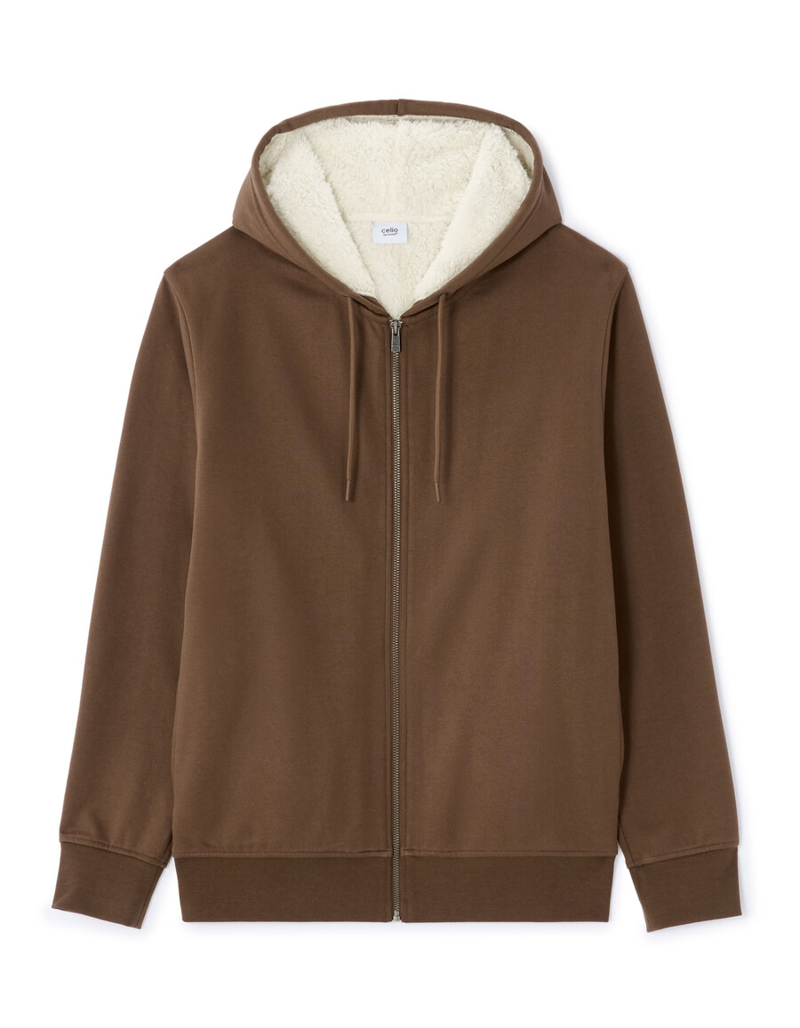 sherpa-gefütterter kapuzenpullover mit reißverschluss
