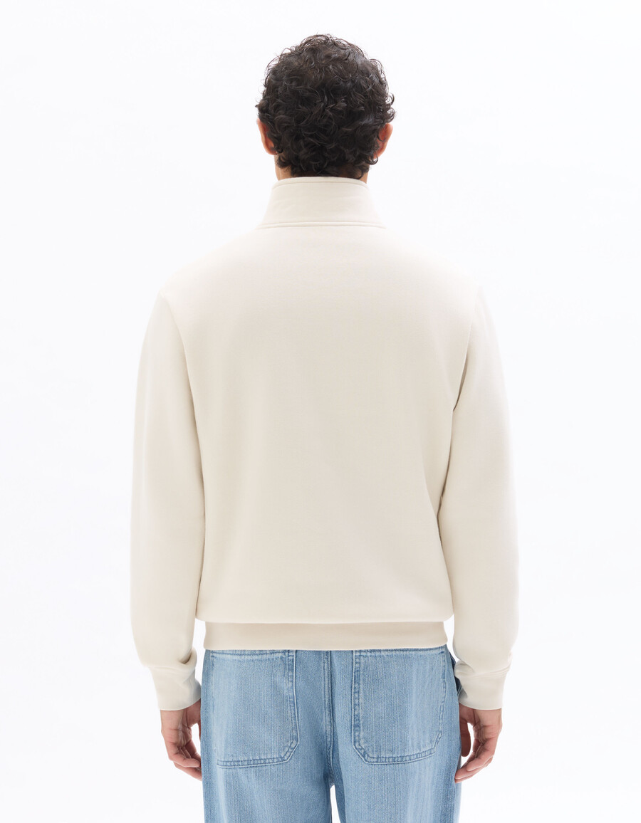 regular fit schlichtes ecrufarbenes sweatshirt mit halbem reißverschluss