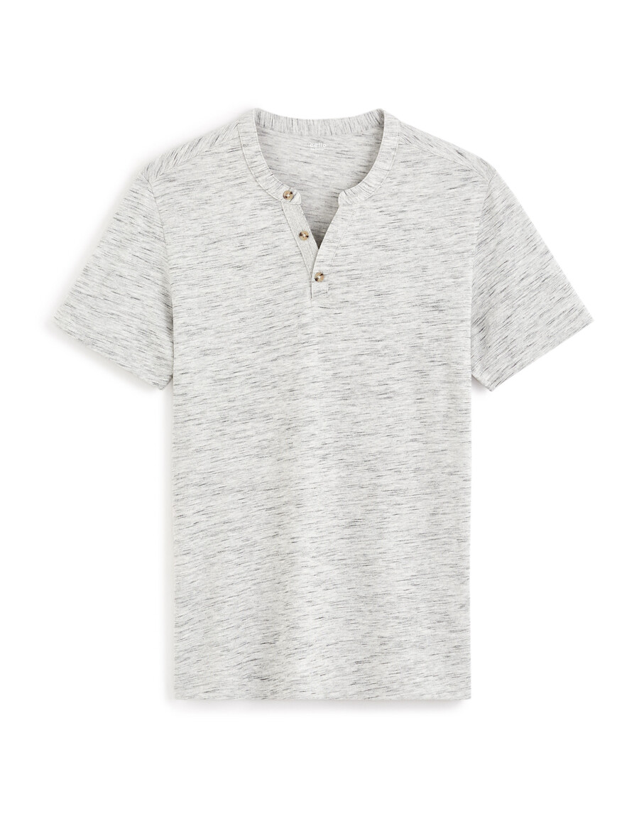 hellgraues henley-t-shirt mit regulärer passform aus baumwollmischgewebe