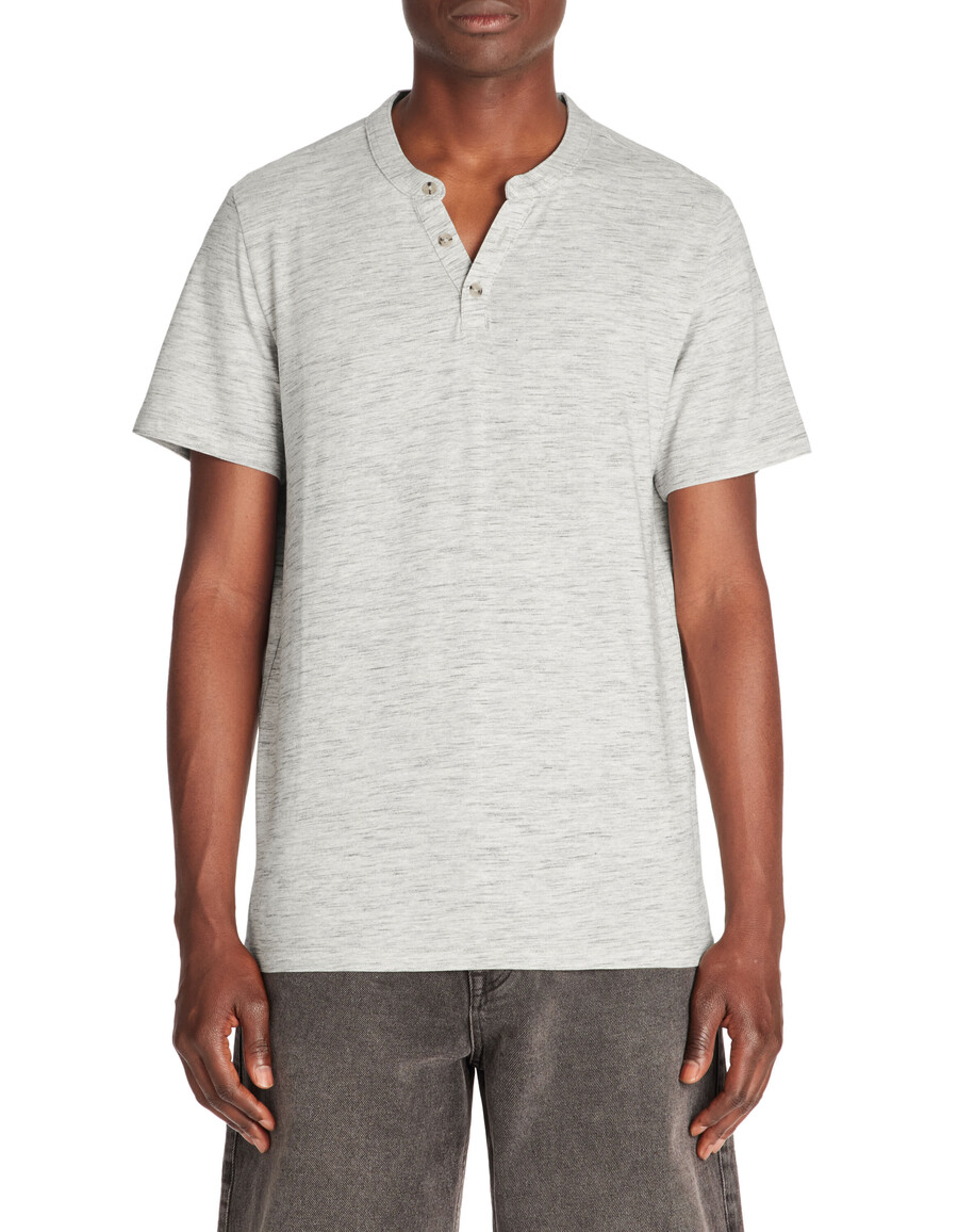 hellgraues henley-t-shirt mit regulärer passform aus baumwollmischgewebe