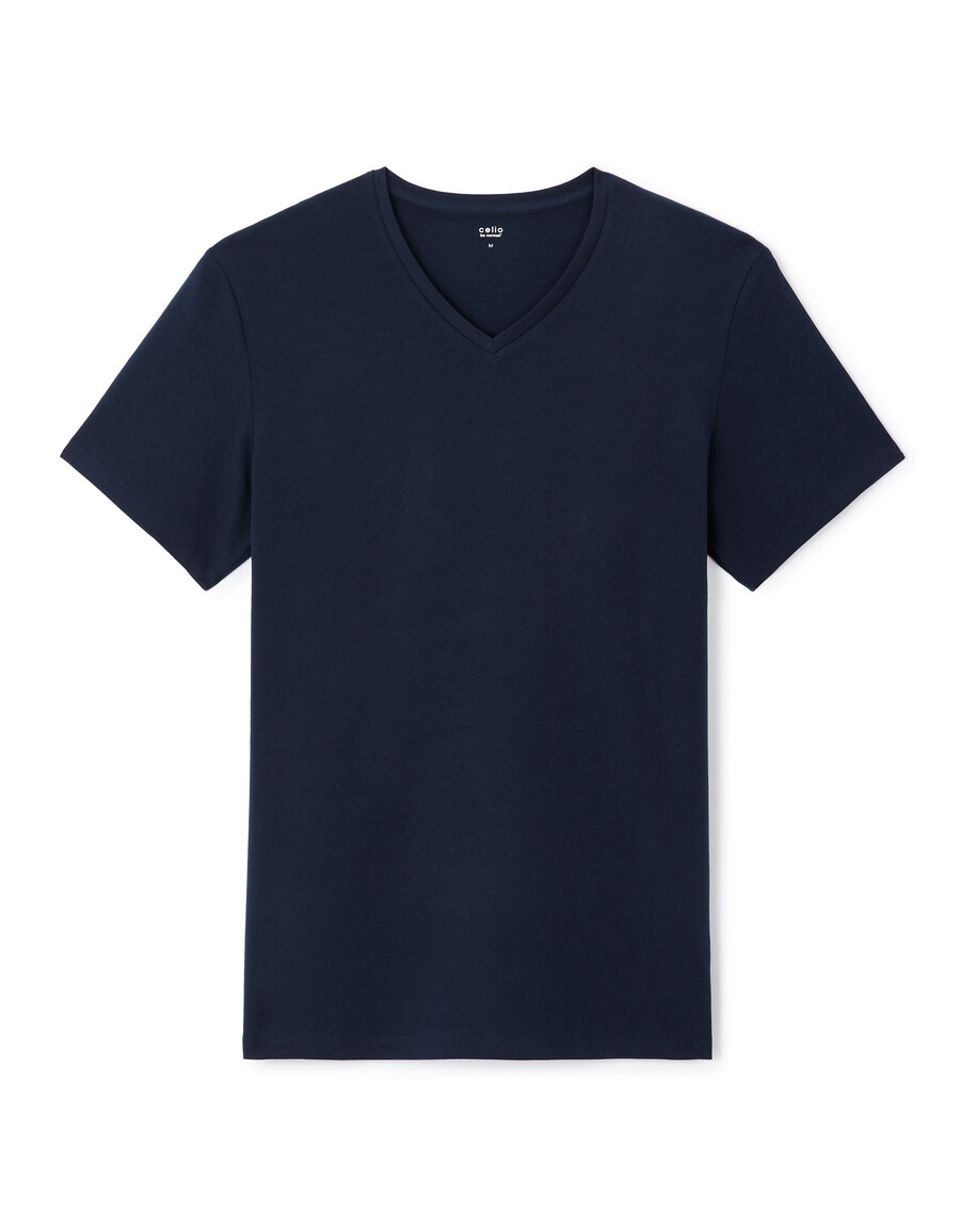 schmal geschnittenes t-shirt aus stretch-baumwolle mit v-ausschnitt langes oberteil