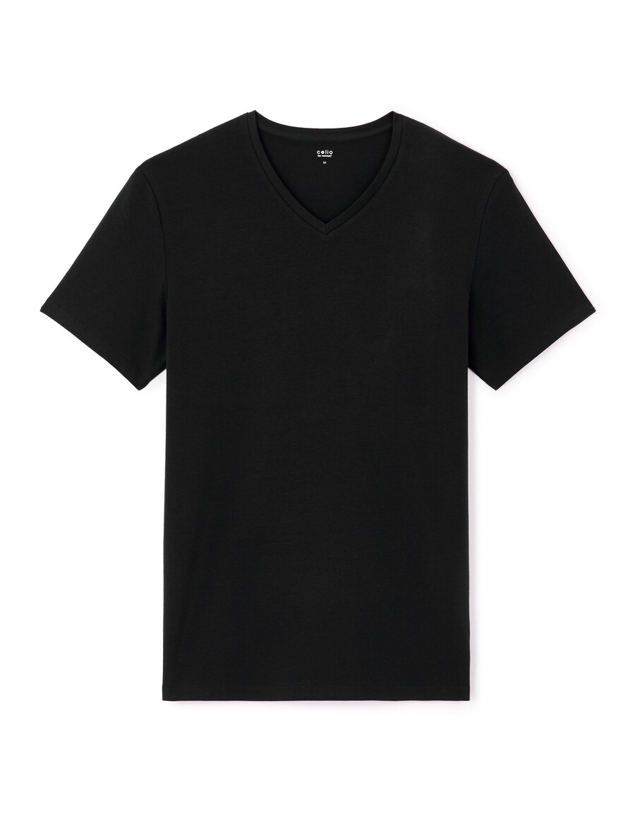schmal geschnittenes t-shirt aus stretch-baumwolle mit v-ausschnitt langes oberteil