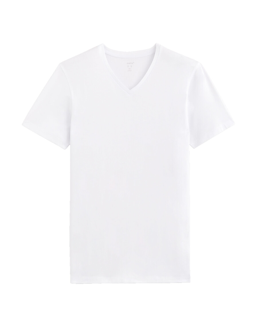 schmal geschnittenes t-shirt aus stretch-baumwolle mit v-ausschnitt langes oberteil