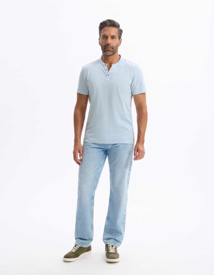 henley-t-shirt aus baumwollmischgewebe mit regulärer passform