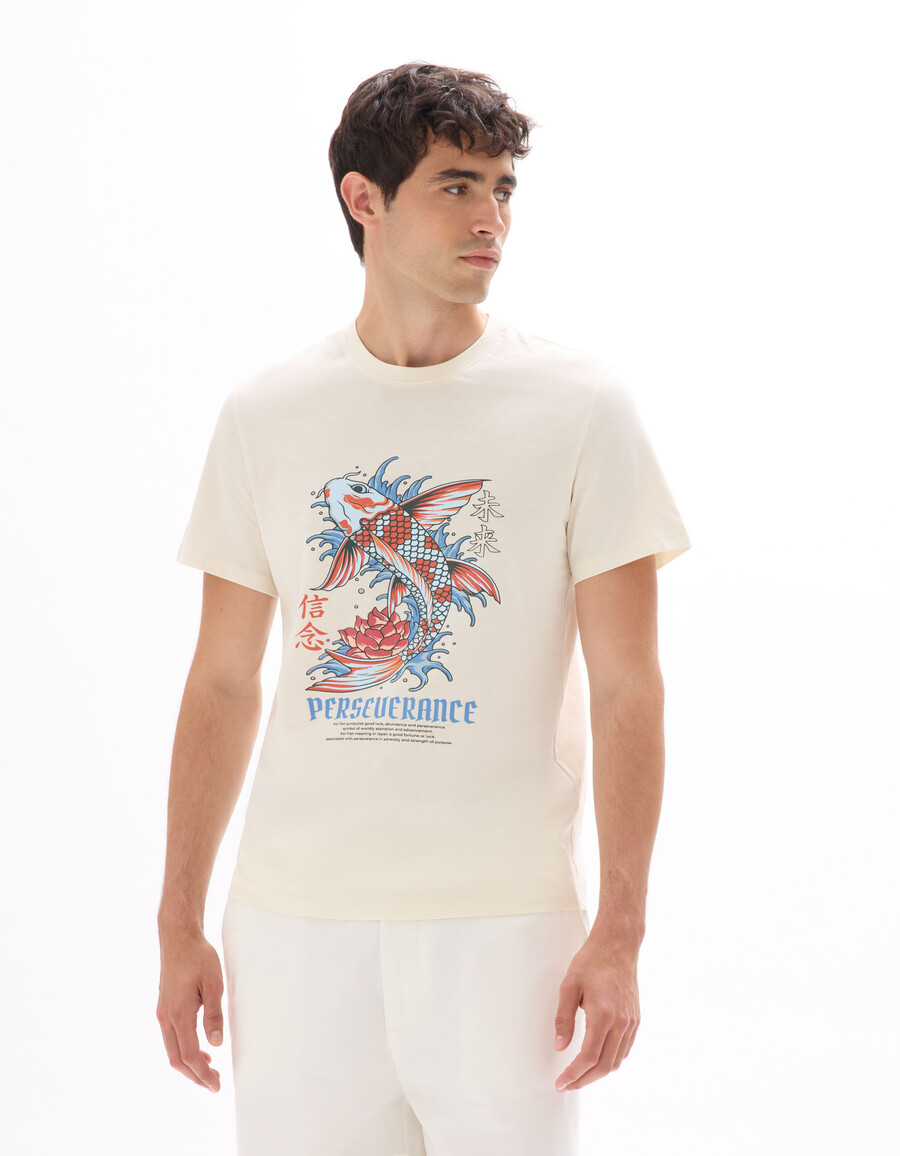 normal geschnittenes t-shirt mit rundhalsausschnitt 100 baumwolle asiatischer print
