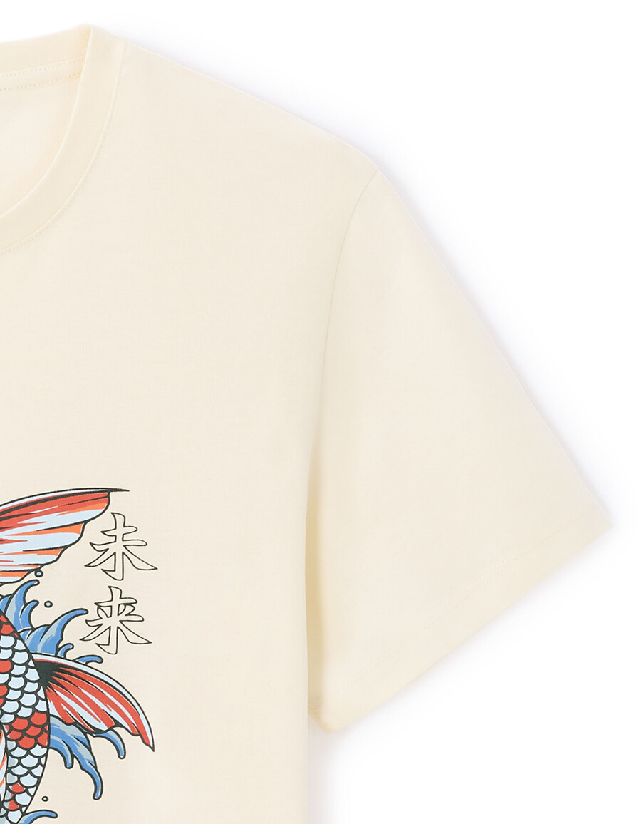 normal geschnittenes t-shirt mit rundhalsausschnitt 100 baumwolle asiatischer print