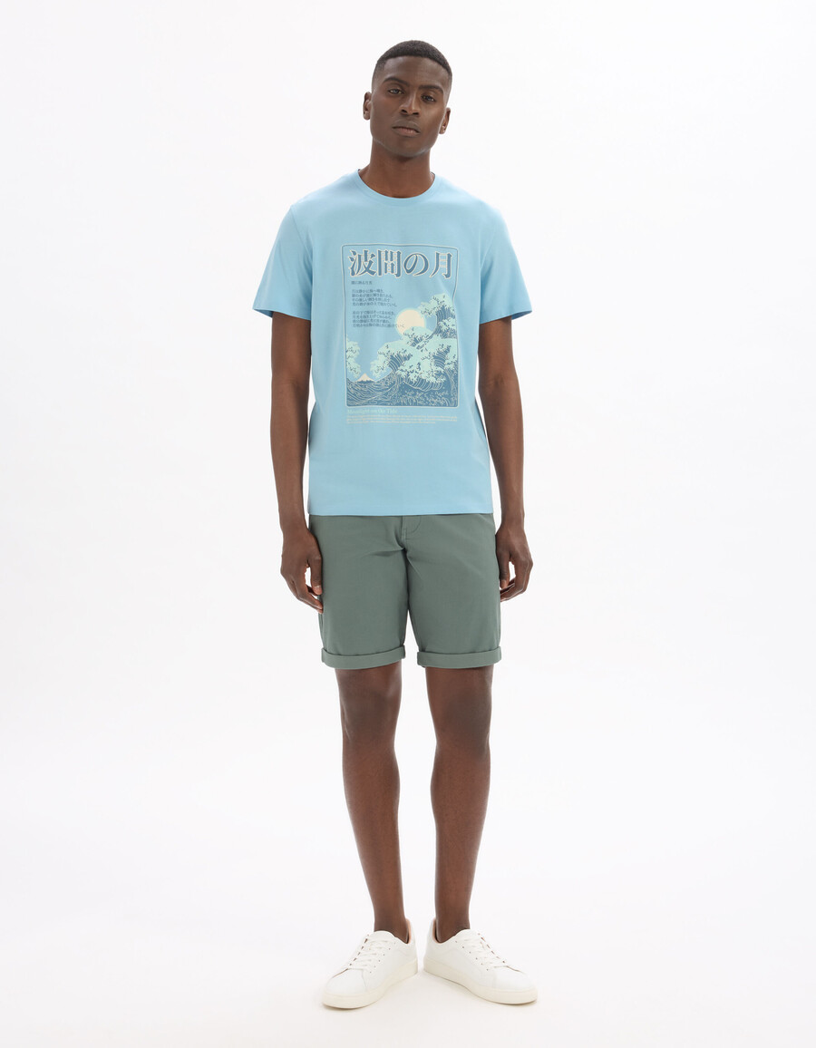 normal geschnittenes t-shirt mit rundhalsausschnitt 100 baumwolle asiatischer print