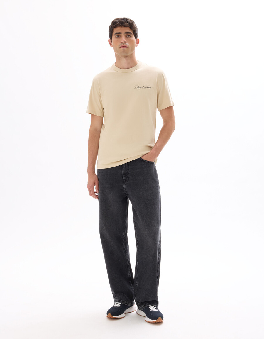 kastenförmiges t-shirt mit rundhalsausschnitt 100 baumwolle stadtmotiv
