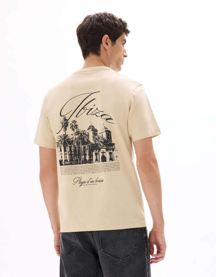 kastenförmiges t-shirt mit rundhalsausschnitt 100 baumwolle stadtmotiv