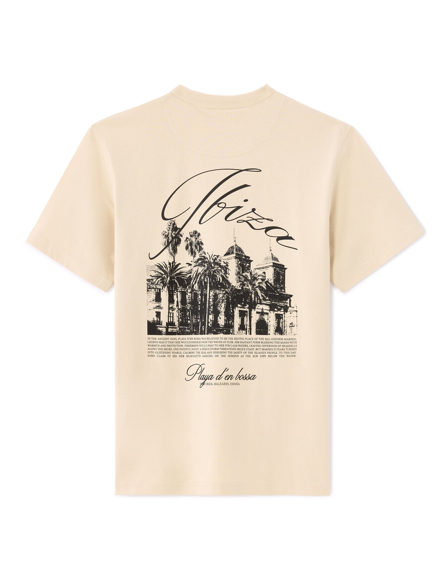 kastenförmiges t-shirt mit rundhalsausschnitt 100 baumwolle stadtmotiv