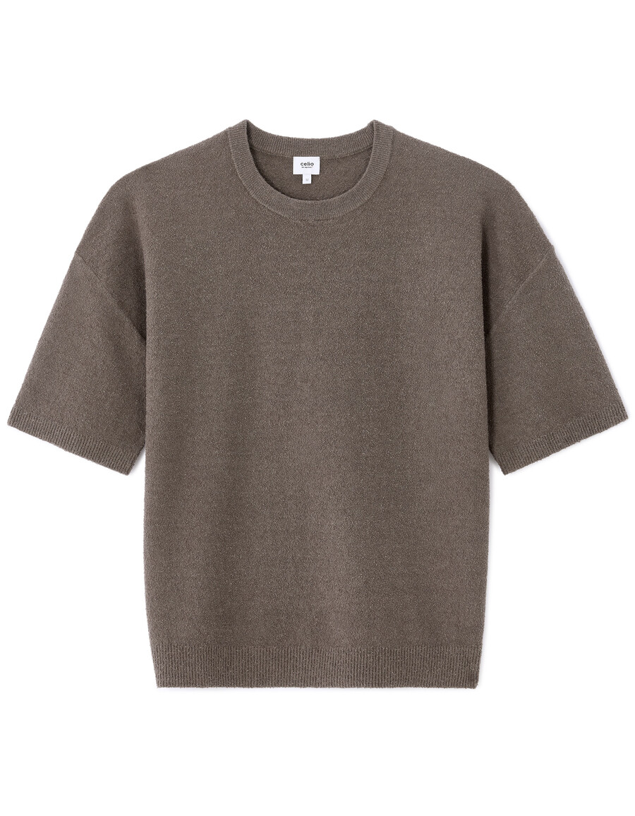 kastenförmiges rundhals-schlingenstrick-t-shirt