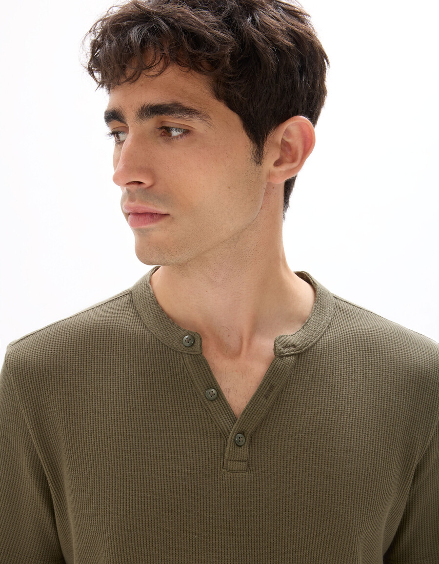 regular fit henley-waffelpapp-t-shirt aus 100 baumwolle