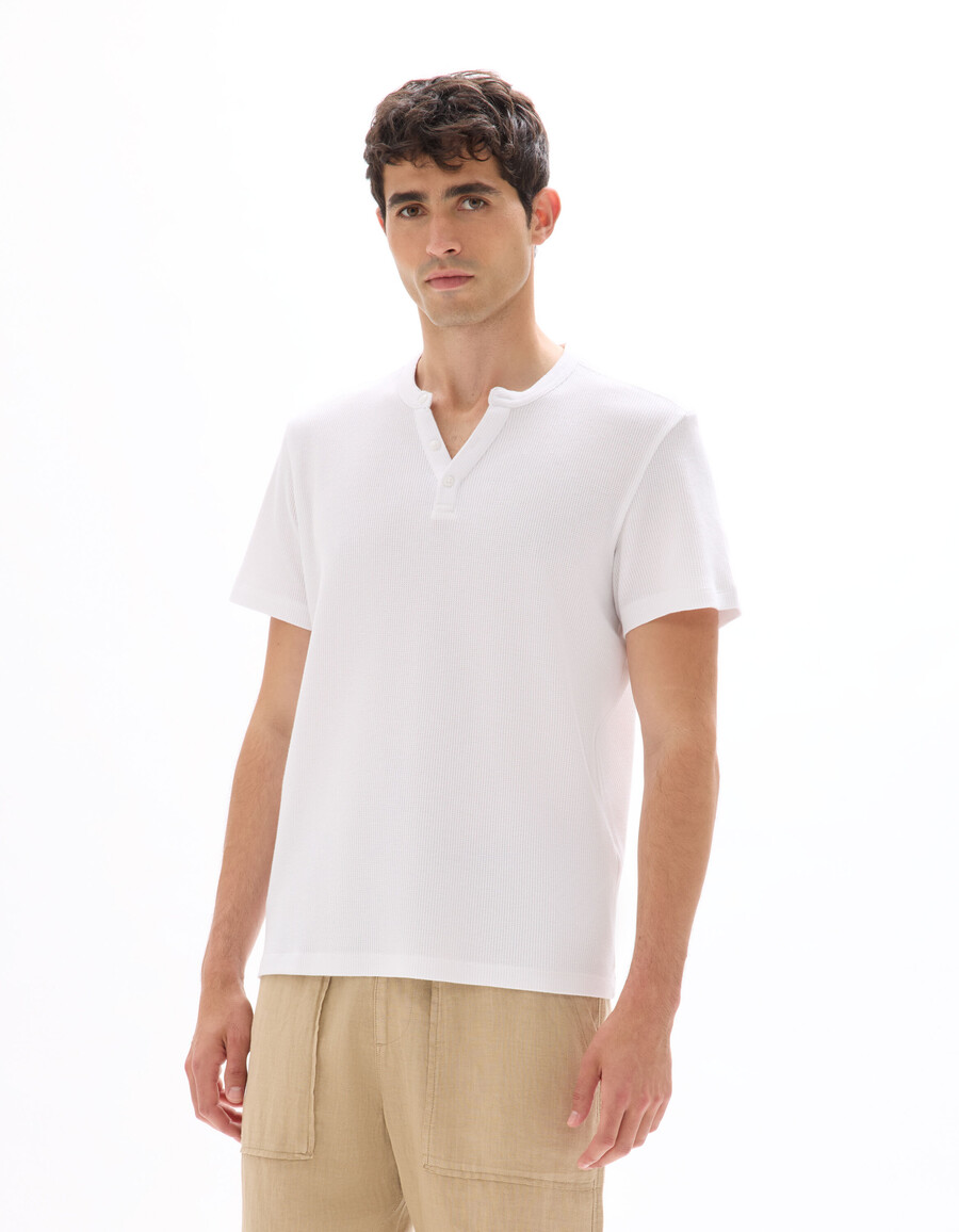 regular fit waffel-henley-shirt 100 baumwolle